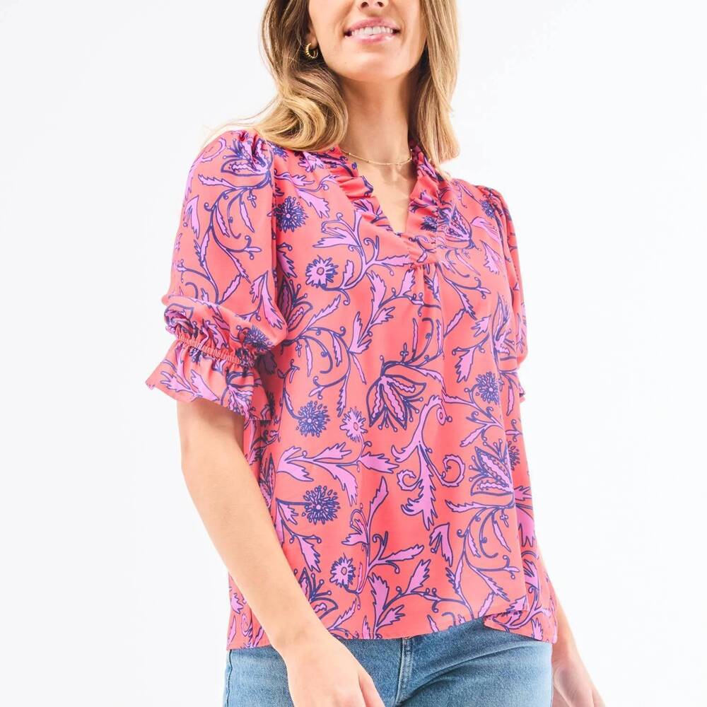 NEW MARY SQUARE julie toile tulip top in coral